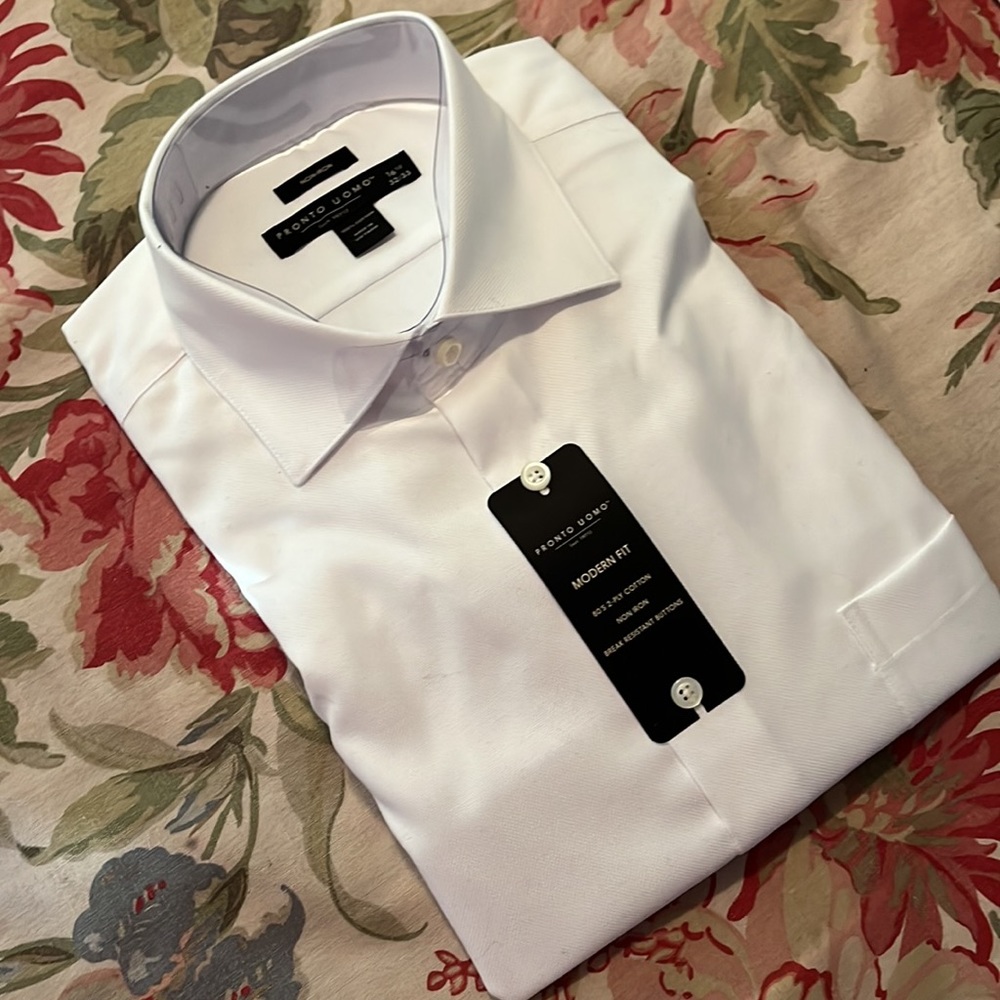 PRONTO UOMO Size 16 32/33 Non-Iron Modern Fit 2-Ply Cotton White Classic $80 NEW